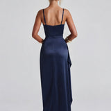 VESTIDO COMPRIDO ACETINADO COM ABERTURA