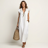 Josette | Vestido Maxi com Decote em V e Rendas
