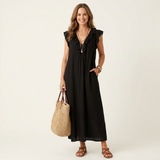 Josette | Vestido Maxi com Decote em V e Rendas