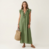 Josette | Vestido Maxi com Decote em V e Rendas