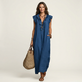 Josette | Vestido Maxi com Decote em V e Rendas
