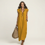 Josette | Vestido Maxi com Decote em V e Rendas