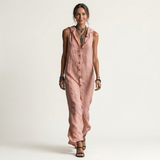 Mirabell | Vestido Maxi Sem Mangas com Botões e Capuz