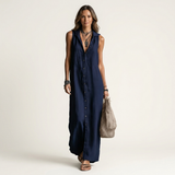 Mirabell | Vestido Maxi Sem Mangas com Botões e Capuz