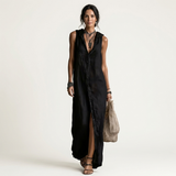 Mirabell | Vestido Maxi Sem Mangas com Botões e Capuz