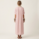 Kamira | Vestido Camisola Maxi de Manga Curta com Colarinho em Contraste