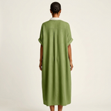 Kamira | Vestido Camisola Maxi de Manga Curta com Colarinho em Contraste
