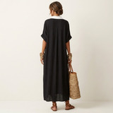 Kamira | Vestido Camisola Maxi de Manga Curta com Colarinho em Contraste
