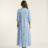 Mariam | Vestido Maxi de Algodão-Linho com Bordado Floral Tonal