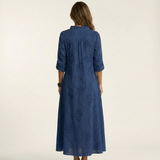 Mariam | Vestido Maxi de Algodão-Linho com Bordado Floral Tonal