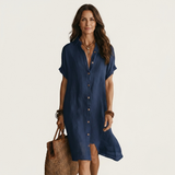 Nidalie | Vestido Camisa Midi com Mangas Roladas