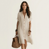 Nidalie | Vestido Camisa Midi com Mangas Roladas