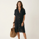 Nidalie | Vestido Camisa Midi com Mangas Roladas