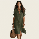 Nidalie | Vestido Camisa Midi com Mangas Roladas