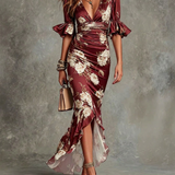 Anastasia | Vestido Longo de Cetim com Estampa Floral