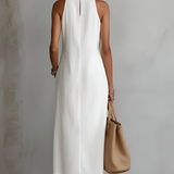 Jimena | Vestido Midi Relaxado com Gola Mandarim Bordada