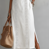 Jimena | Vestido Midi Relaxado com Gola Mandarim Bordada