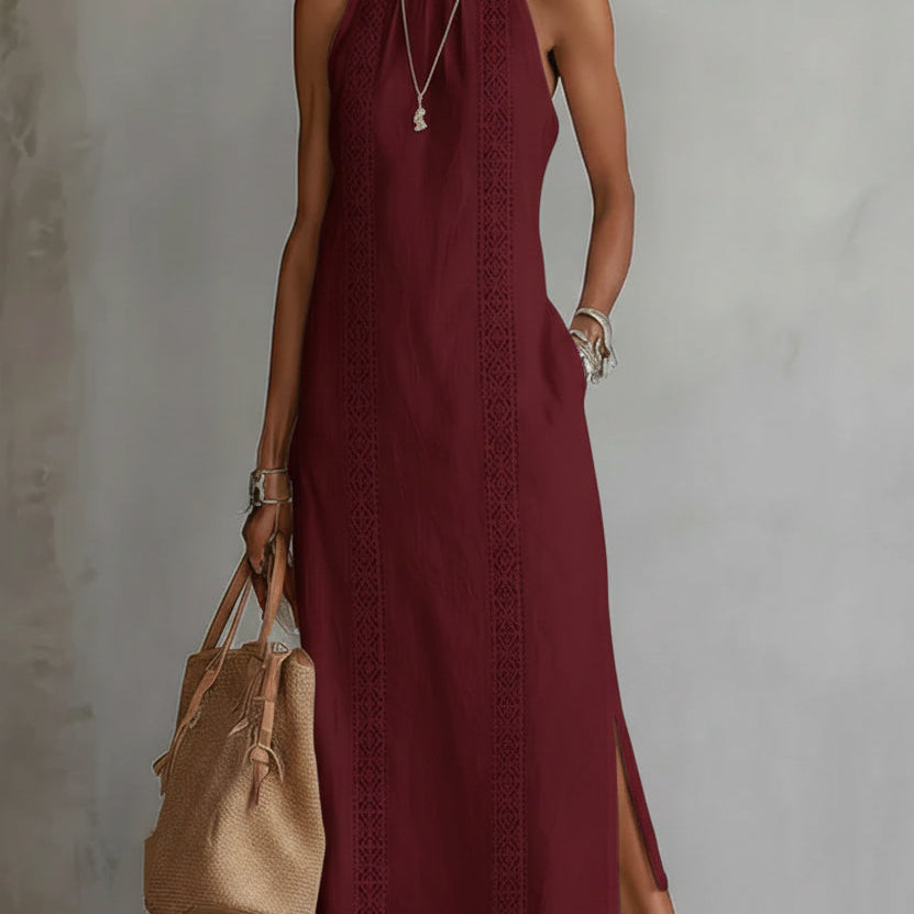 Jimena | Vestido Midi Relaxado com Gola Mandarim Bordada