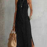 Jimena | Vestido Midi Relaxado com Gola Mandarim Bordada