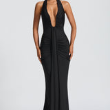 VESTIDO COMPRIDO HALTER DRAPEADO