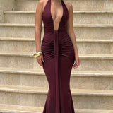VESTIDO COMPRIDO HALTER DRAPEADO