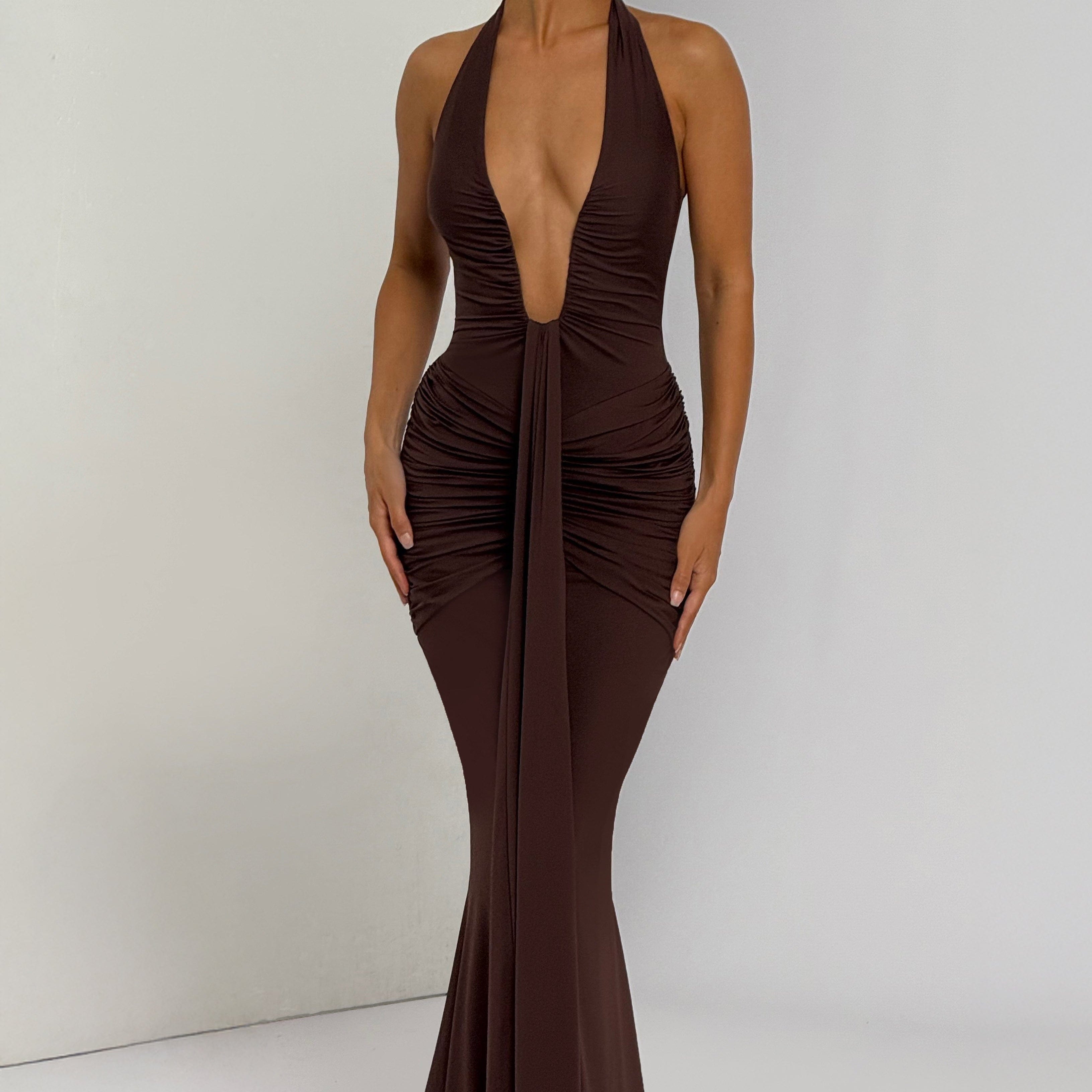 VESTIDO COMPRIDO HALTER DRAPEADO