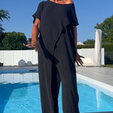 Gabbie™ Conjunto Elegante de Dois Peças com Ombros Descidos