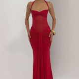 VESTIDO LONGO HALTER COM RUCHES