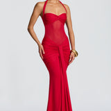 VESTIDO LONGO HALTER COM RUCHES