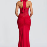 VESTIDO LONGO HALTER COM RUCHES