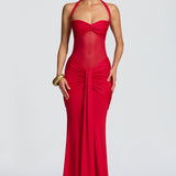 VESTIDO LONGO HALTER COM RUCHES