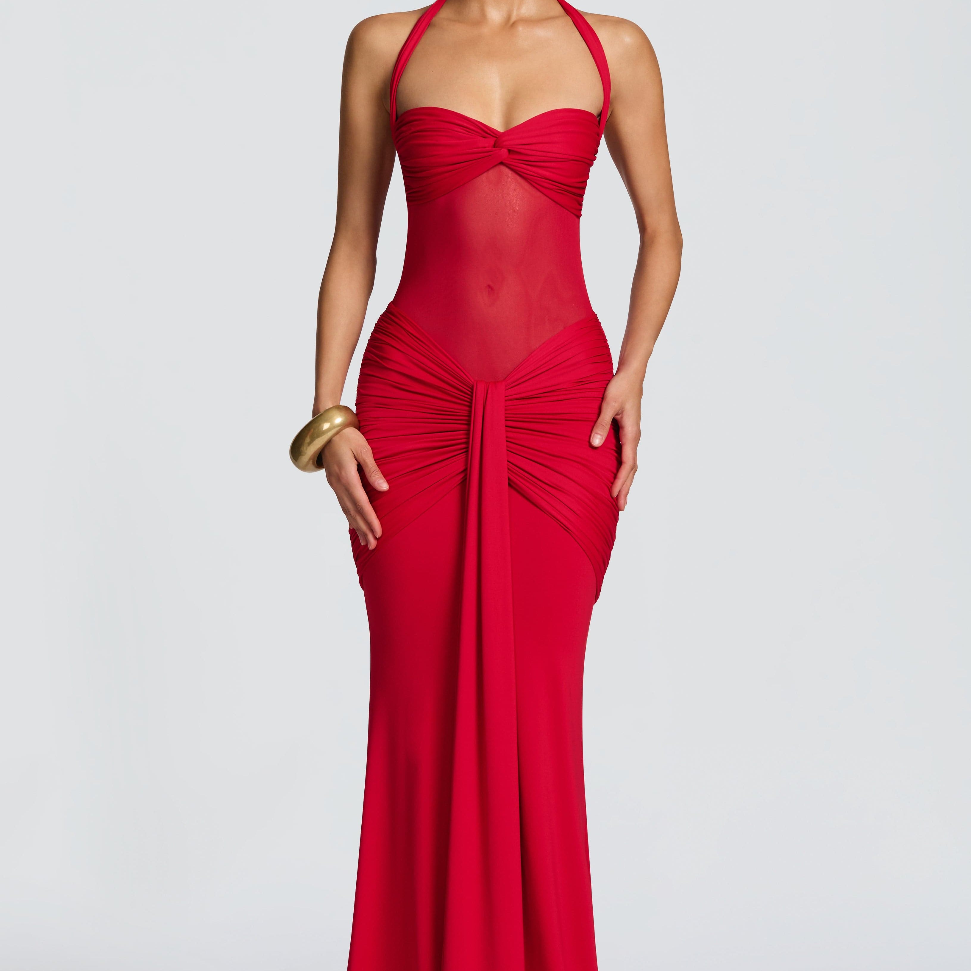 VESTIDO LONGO HALTER COM RUCHES