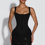 VESTIDO MINI CORSET COM SAIA TEXTURIZADA