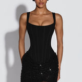 VESTIDO MINI CORSET COM SAIA TEXTURIZADA